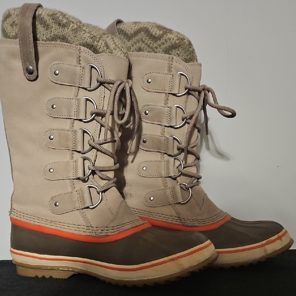 Sorel Beige and Brown Lace-Up Winter Boots